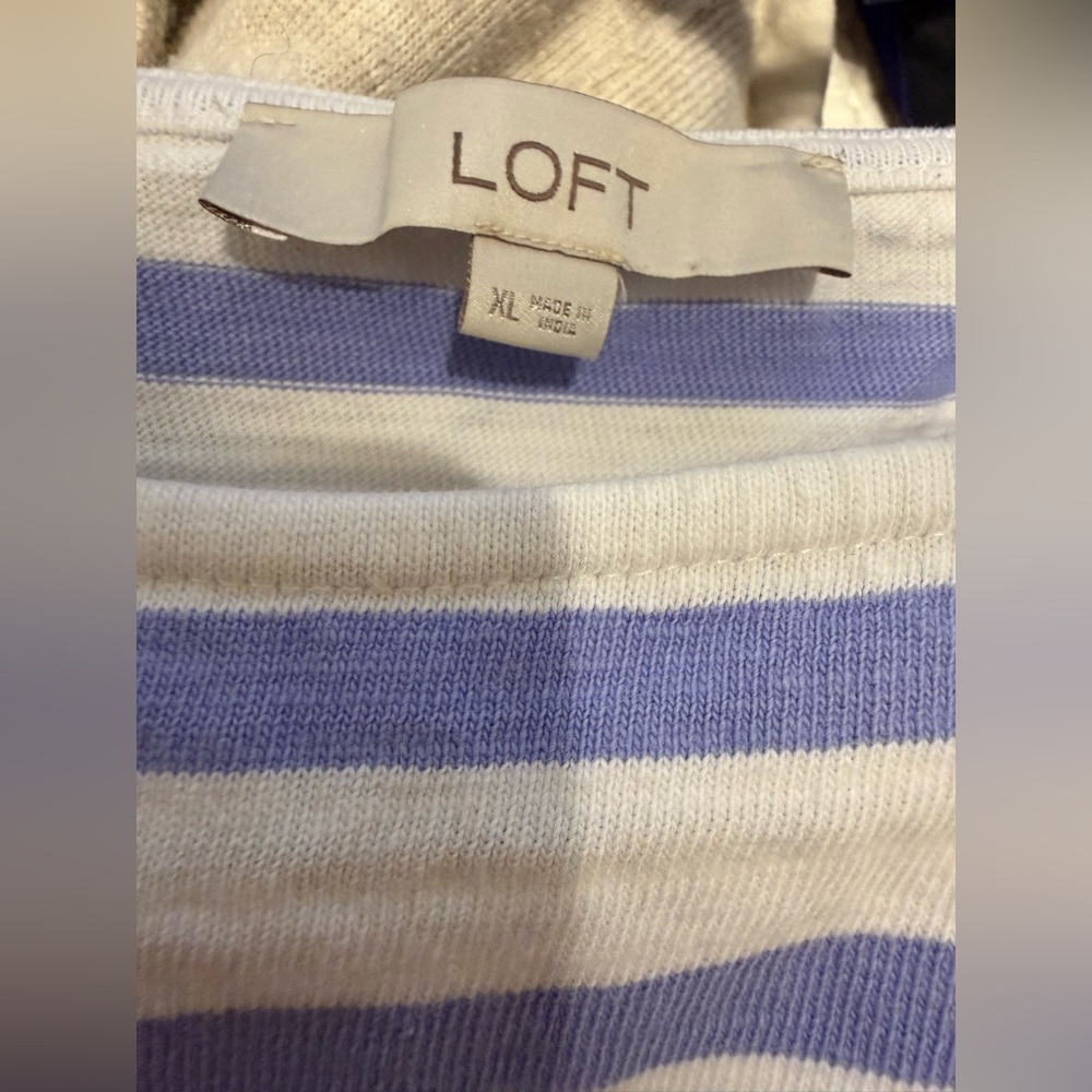 LOFT 100% Cotton Long Sleeve Stripes “Merci” Tee in Blue and White XL - Picture 5 of 6